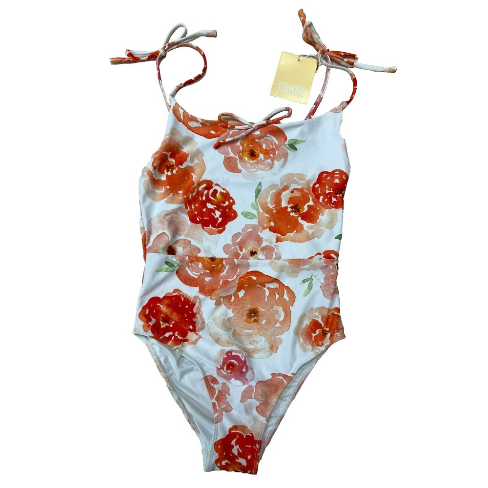 NWT Charlie Holiday Anthropologie Orange Roses Oahu One-Piece Swimsuit SZ XS